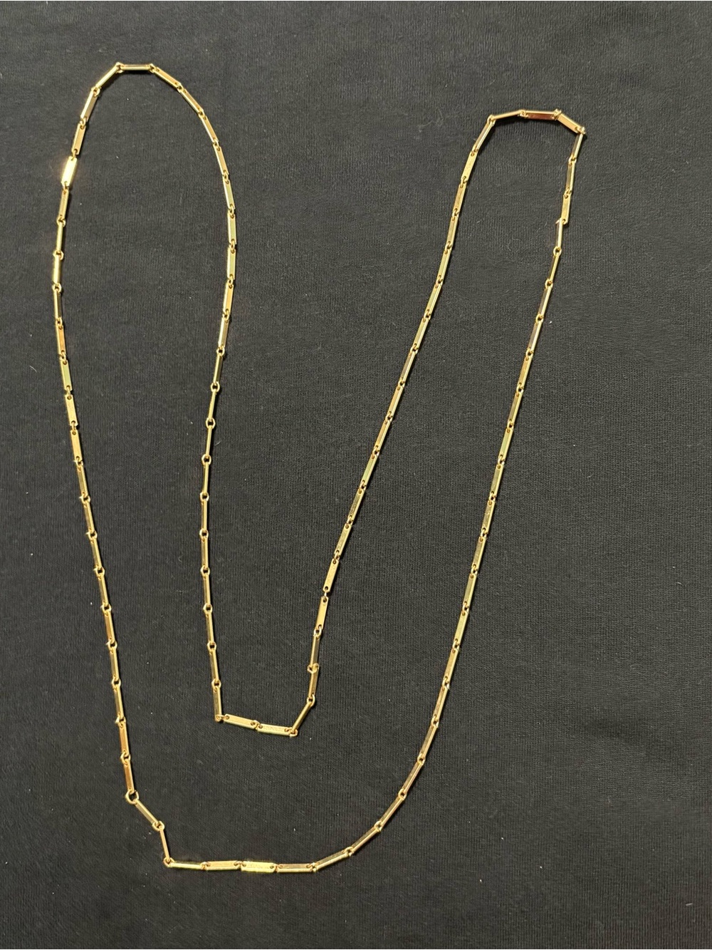 Vintage Gold Tone Bar Link Chain Necklace 44” Long Continuous No Clasp